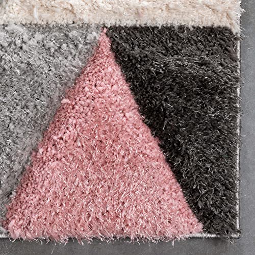Well Woven Loecke Blush Triangle Boxes Geometric Thick Soft Plush 3D Textured Shag Area Rug 5x7 (5'3" x 7'3")