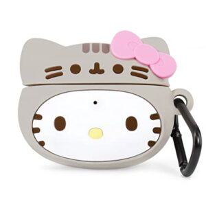 iface cute airpods pro/pro 2 case - hello kitty x pusheen silicone character figure cover [keychain clip included] [wireless charging compatible]