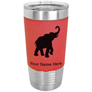 lasergram 20oz vacuum insulated tumbler mug, indian elephant, personalized engraving included (faux leather, red)