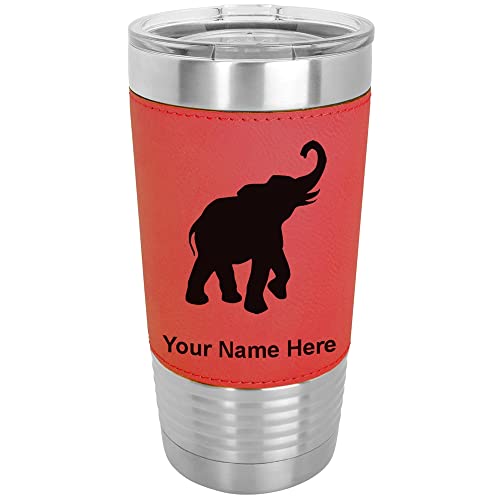 LaserGram 20oz Vacuum Insulated Tumbler Mug, Indian Elephant, Personalized Engraving Included (Faux Leather, Red)