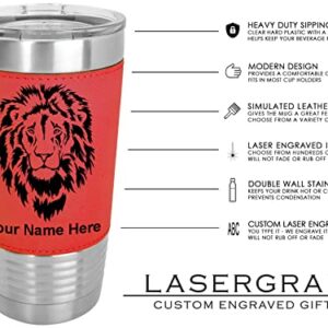 LaserGram 20oz Vacuum Insulated Tumbler Mug, Indian Elephant, Personalized Engraving Included (Faux Leather, Red)
