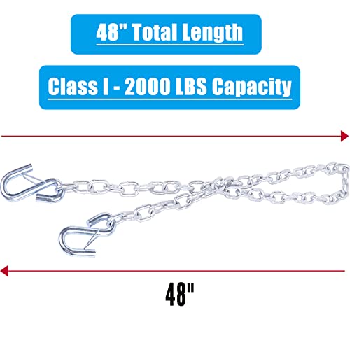 Tnyeobae 48" Trailer Safety Chain with 3/16" Spring Hook,Grade-30 Metal Safety Chain Kit 2000 lbs(Pack of 2)