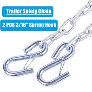 Tnyeobae 48" Trailer Safety Chain with 3/16" Spring Hook,Grade-30 Metal Safety Chain Kit 2000 lbs(Pack of 2)