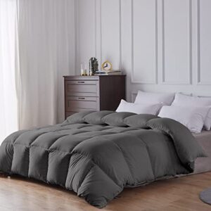 hotkoko heavyweight feather down comforter queen size, thick feather down duvet insert or stand-alone comforter, ultra-warmth cotton comforter with 8 corner tabs (grey, 90x90 inches)