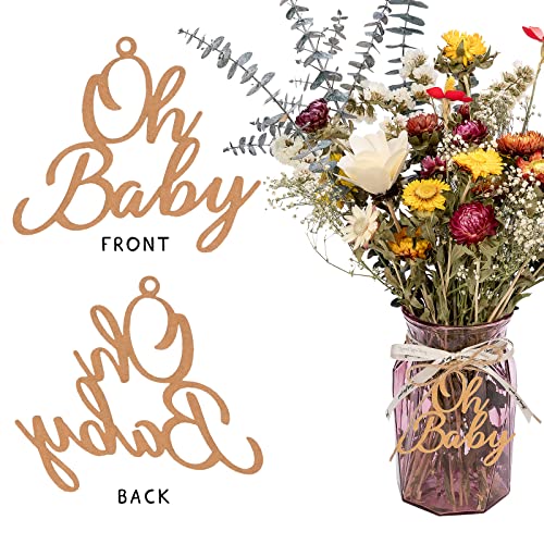 CINPIUK 20PCS Oh Baby Mason Jar Tags Baby Shower Centerpieces Gender Reveal Kraft Brown Decorations, Oh Baby Cutouts Bonus 10 Yards Burlap String