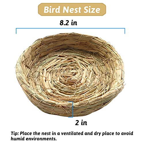 Fhiny Handmade Woven Bird Spawning Nest with Coconut Fiber Liner Flat Base Straw Bird Nest Bed Hatch Roosting for Dove Pigeon Parrot Turtle Quail Macaw Cuckoo Sparrow