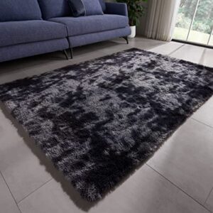 ahlulu cozy soft area rugs, indoor 8'x10' fluffy rugs for living room bedroom shag tie-dyed dark grey rugs non-slip fuzzy kids room furry rugs