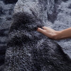 Ahlulu Cozy Soft Area Rugs, Indoor 8'X10' Fluffy Rugs for Living Room Bedroom Shag Tie-Dyed Dark Grey Rugs Non-Slip Fuzzy Kids Room Furry Rugs