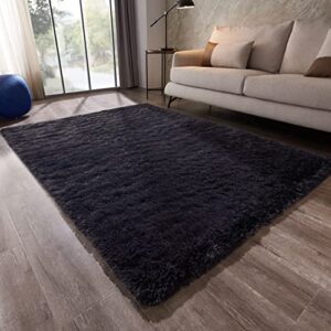 ahlulu soft fluffy area rugs, shaggy 7'x10' living room rugs fuzzy black rugs anti-skid furry comfy bedroom rugs for kids room dorm room