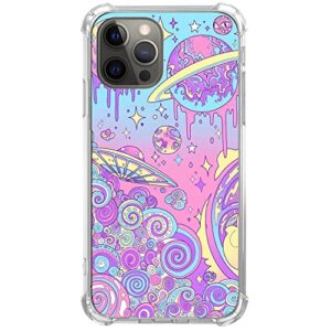 elifi edeal psychedelic trippy phone case alien art visuals colours cover for iphone 13 pro, abstract hippie aesthetic girls boys women men, trendy tpu bumper pro