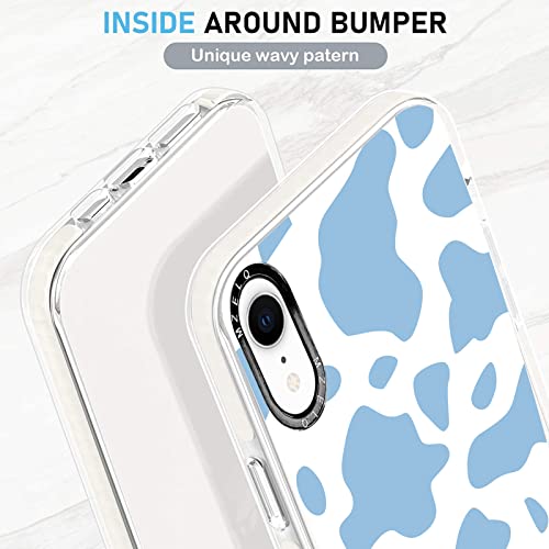 MZELQ Designed for iPhone XR Case, Cute Blue Cow Print Clear TPU Phone Cow Cow Patterns Case + Screen Protector Compatible with iPhone XR 6.1 inch Four Corners Protection Case for iPhone XR