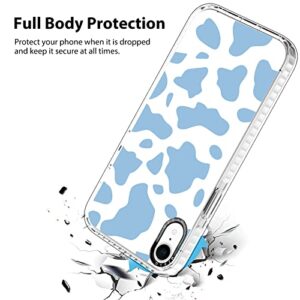 MZELQ Designed for iPhone XR Case, Cute Blue Cow Print Clear TPU Phone Cow Cow Patterns Case + Screen Protector Compatible with iPhone XR 6.1 inch Four Corners Protection Case for iPhone XR