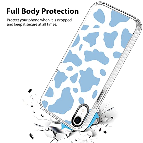 MZELQ Designed for iPhone XR Case, Cute Blue Cow Print Clear TPU Phone Cow Cow Patterns Case + Screen Protector Compatible with iPhone XR 6.1 inch Four Corners Protection Case for iPhone XR