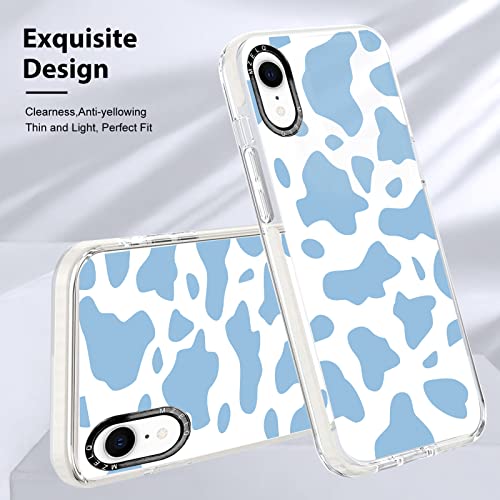 MZELQ Designed for iPhone XR Case, Cute Blue Cow Print Clear TPU Phone Cow Cow Patterns Case + Screen Protector Compatible with iPhone XR 6.1 inch Four Corners Protection Case for iPhone XR
