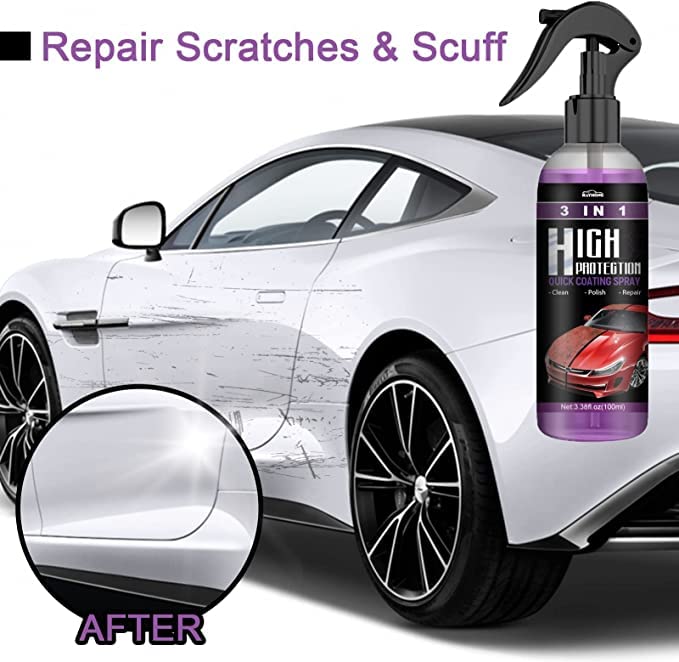 High Protection 3 in 1 Ceramic Coating Spray, High Protection Crystal Coating, Quick Waxing Polishing, Glass Cleaning, Plastic Trim Renovation, Long Lasting Gloss - 3 in 1 formula (2pc 100ml + brush cloth)