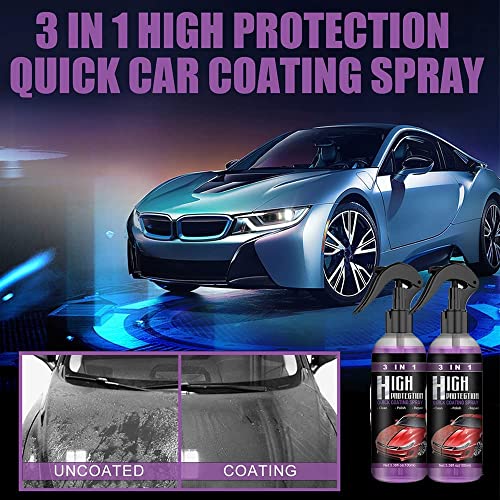 High Protection 3 in 1 Ceramic Coating Spray, High Protection Crystal Coating, Quick Waxing Polishing, Glass Cleaning, Plastic Trim Renovation, Long Lasting Gloss - 3 in 1 formula (2pc 100ml + brush cloth)