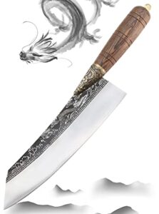 kitory handmade kiritsuke knife chef knife 8 inch vegetable cleaver for slicing sushi, high carbon steel kitchen knife dragon pattern blade, wenge wood handle, longquan knife with gift box for home