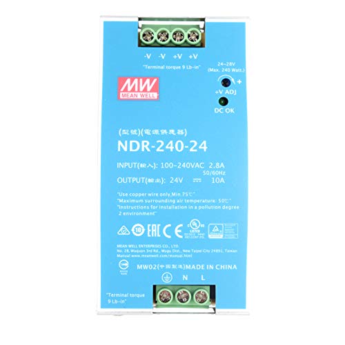 Mean Well NDR-240-24 240W 24VDC 10A AC/DC Industrial DIN Rail Power Supply Single Output Provided by KAINSC Products