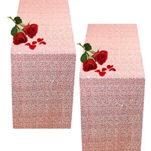 rose gold table runner (12x108 inch, 2-pack ), fgsaeor sequin sparkle table runners fit for rectangle round tables, party supplies decorations for wedding birthday celebration baby shower christmas