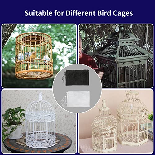 BKDMZZMY Bird Cage Seed Catcher, 2 Pack Large Bird Cage Covers, Birdcage Nylon Mesh with Swing Stretchy Shell Adjustable Drawstring Parrot Cage Skirt Traps Cage Soft Airy Net (White and Black)