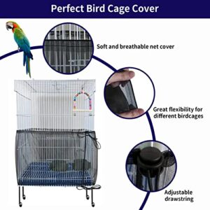 BKDMZZMY Bird Cage Seed Catcher, 2 Pack Large Bird Cage Covers, Birdcage Nylon Mesh with Swing Stretchy Shell Adjustable Drawstring Parrot Cage Skirt Traps Cage Soft Airy Net (White and Black)