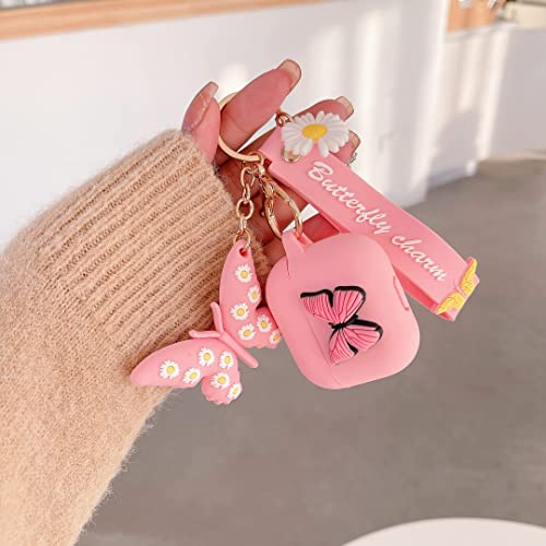 Heniu for AirPod 3rd Generation Case Cover 2021, 3D Butterfly Liquid Silicone AirPods 3rd Generation Cute Case with Keychain Compatible for Apple Airpods 3rd Generation Charging Case-Pink