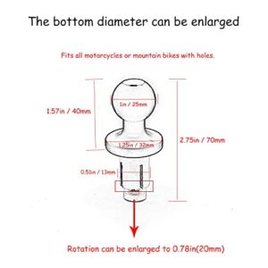 kucehiup Aluminum Alloy 1'' Ball Mount Base Insert for Motorcycle Fork Stem Hole 13mm to 20mm in Diameter, Compatible with R,A,M Mounts B Size Double Socket Arm