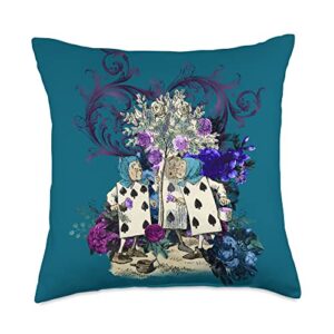 alice in wonderland designs purple teal steampunk cards rose garden alice in wonderland throw pillow, 18x18, multicolor