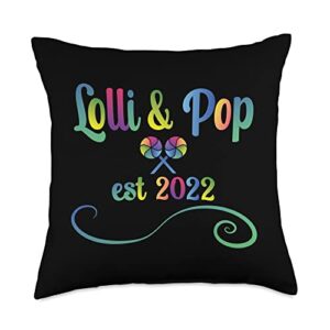 lollypop lolly and pop grandparents tshirt gift lolli lolly & pop established 2022 pops couples matching tee throw pillow, 18x18, multicolor