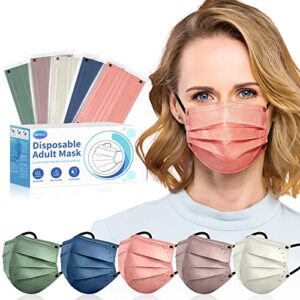 newla face mask disposable adult - 4 ply protection masks 50 pack individually wrapped mask multicolored breathable safety masks for women & men