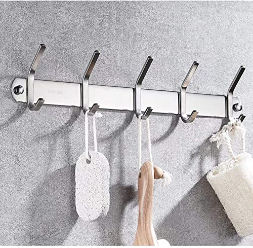 YISMAN Coat Rack Wall Mounted Stainless Steel Clothes Hanger with 6 Double Dual Hooks, Use for Towel Hat Purse Clothes Jacket Backpack (Set of 2)