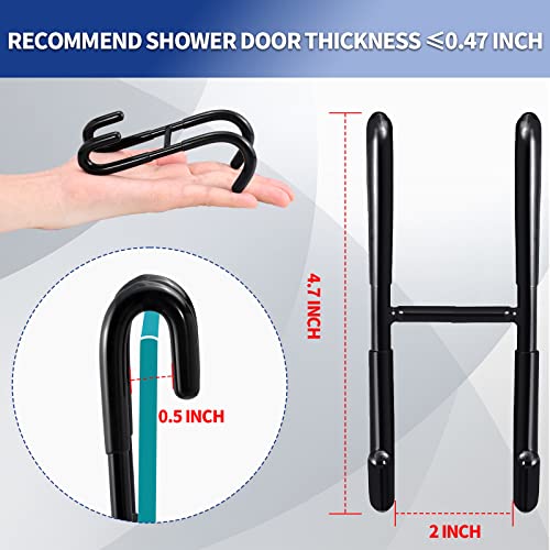 Shower Door Hooks 2Pack,304 Stainless Steel Matte Black Appearance Punch Free Bathroom Frameless Glass Door Thower Hooks,for Robe,Bathing Suits,Towel and Squeegee Hooks Up.(Black)