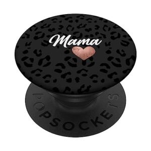 Mama Heart Black Leopard Cute Love Matching Family Mom Mommy PopSockets Swappable PopGrip