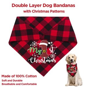 Dog Bandanas - 2 Pack | Christmas Classic Buffalo Plaid Pattern | Premium Durable Pure Cotton | Pets Scarf Triangle Bibs Kerchief Bandana | Adjustable Fit & Suitable Dogs Cats