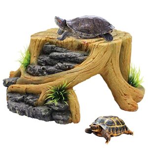 turtle basking platform,tortoise resin resting reptile habitat ornament aquarium turtle tank decorations reptile hide floating ledge resting terrace for turtles,bearded dragons,lizard,newts (shape 2)