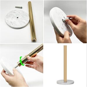 WORHE Paper Towel Holder Countertop 100% Natural Marble Sturdy Marble Base 5.9Inch Gold Kitchen Standing Paper Towel Dispenser Bathroom Vanity Countertop for Standard or Jumbo-Sized Rolls (YGC020)