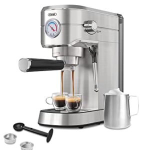Gevi 20 Bar Compact Professional Espresso Coffee Machine with Milk Frother/Steam Wand for Espresso, Latte and Cappuccino, Stainless Steel, 35 Oz Removable Water Tank (Machine)
