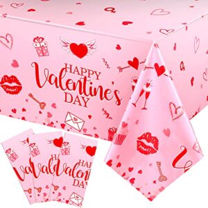 3 pack valentine's day tablecloth valentine tablecloth valentines day party decoration plastic rectangular love heart table cover valentines day wedding anniversary birthday decor 54 x 108 inch