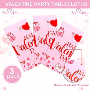 3 Pack Valentine's Day Tablecloth Valentine Tablecloth Valentines Day Party Decoration Plastic Rectangular Love Heart Table Cover Valentines Day Wedding Anniversary Birthday Decor 54 x 108 Inch