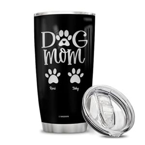 wassmin personalized dog mom tumbler cup with lid 20oz 30oz cats double wall vacuum insulated tumblers coffee travel mug birthday christmas mothers day customized gifts women lover pet owner (2 dogs)