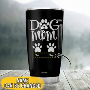 Wassmin Personalized Dog Mom Tumbler Cup With Lid 20oz 30oz Cats Double Wall Vacuum Insulated Tumblers Coffee Travel Mug Birthday Christmas Mothers Day Customized Gifts Women Lover Pet Owner (2 dogs)