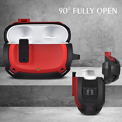Case for New Beats Studio Buds 2021, Filoto Secure Lock Rugged Beats Studio Buds Hard Shell Protective Wireless Charging Case Cover Earbuds Accessories with Keychain for Men Women (Red)