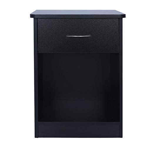 TINSAWOOD 1-Drawer Nightstand, End Table with Drawer and Open Storage Shelf, Nightstand Chest for Bedroom and Dorm Bedside, Black