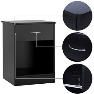 TINSAWOOD 1-Drawer Nightstand, End Table with Drawer and Open Storage Shelf, Nightstand Chest for Bedroom and Dorm Bedside, Black