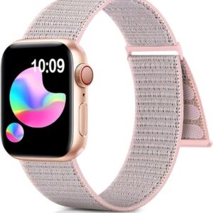 Nylon Sport Loop Bands for Apple Watch Band 38mm 40mm 41mm 42mm 44mm 45mm, Pink Sand Adjustable Stretchy Elastic Braided Strap Wristband Replacement for iWatch Series 9 8 7 6 SE 5 4 3 2 1 Women/Men