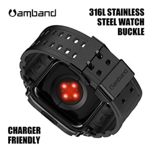 amBand Bands Case Compatible with Apple Watch 45mm, Moving Fortress Rugged Metal Bumper Men Tactical TPU Military Strap Protective Cover Accessories Compatible for iWatch 45 mm Series 9/8/7 Black