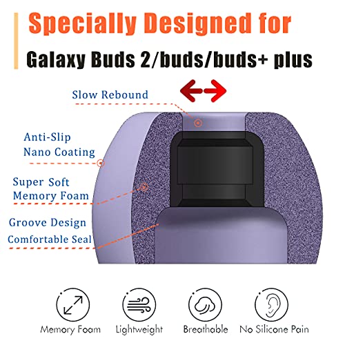 Luckvan Samsung Galaxy Buds 2 Memory Foam Ear Tips Replacement Eartips for Galaxy Buds 2/Galaxy Buds+ Plus Earbuds fit in Charging Case TWS Earbuds, Purple 3 Pairs LMS