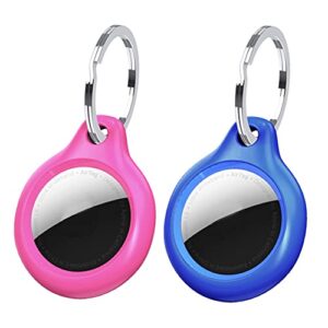 shockproof cover loop with keychain ring holder skin protector protective case tracker finder locator anti-lost protector holder fit for airtag, 2pcs wear-resistant hard pc cover fit for airtag