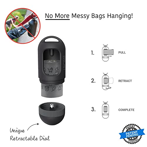 SVD.PET Dog Poop Bag Dispenser, Retractable Waste Bag Fits Any Leash, Compostable Waste/Poop Bag Holder, Dog Walking Accessory (Black)