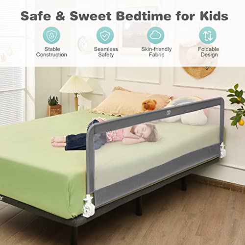 Costzon Toddlers Double Bed Rail Guard, Stainless Steel Folding Safety Bed Guard, Swing Down Bedrail, Kids Twin, Double, Full Size Queen & King, Set of 2 (Gray, 71-Inch)